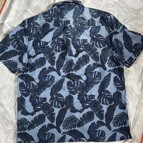 Chaps Blue Casual Button Down Shirt with Tropical Leaf Pattern - Picture 5 of 6